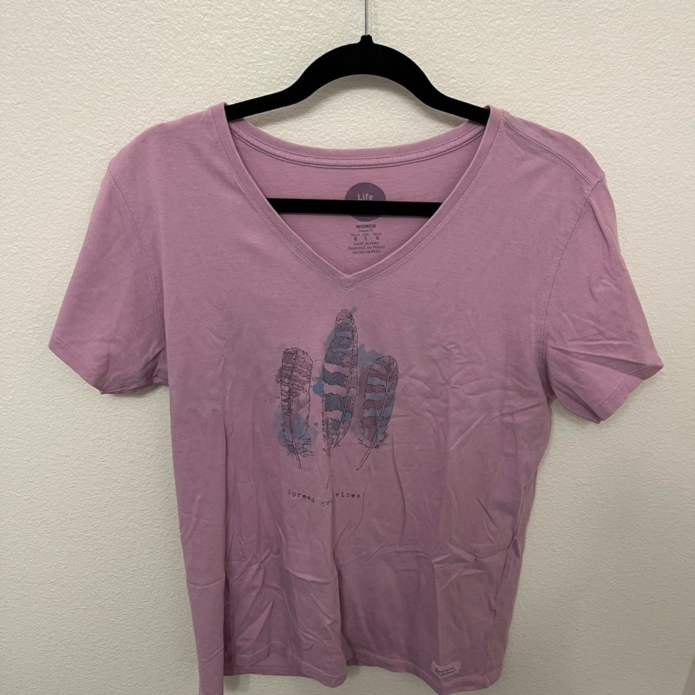 Life Is Good “Spread Good Vibes” Pink Fitted Short Sleeve T-Shirt